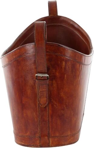 Deco 79 Leather Handmade Box Style Single Slot Magazine Holder with Detail Stitching and Curved Handles, 21" x 9" x 12", Brown in Saudi Arabia