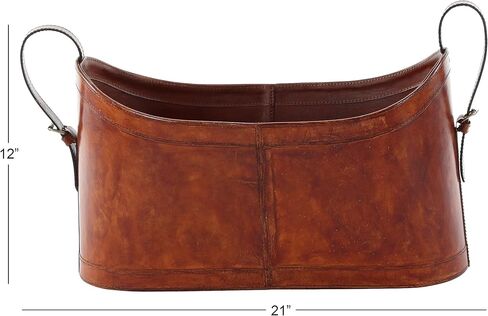 Deco 79 Leather Handmade Box Style Single Slot Magazine Holder with Detail Stitching and Curved Handles, 21" x 9" x 12", Brown in Saudi Arabia