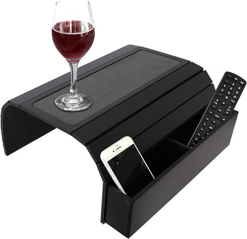 meistar Sofa Tray Table with EVA base. Remote Control and Cellphone Organizer Holder, Arm Rest Organizer, Arm Rest Table with Pockets. Fits over square chair arms. (Black) in Saudi Arabia