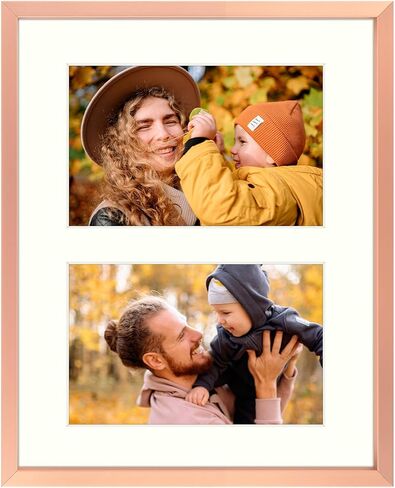 Frametory، إطار صورة مقاس 7 × 14 - لثلاث صور مقاس 4 × 6، قالب معدني من الألومنيوم - حصيرة عاجية بثلاث فتحات - شاشة عرض على الحائط - رائعة لصور الزفاف والتخرج والخطوبة (ذهبي) in Kuwait