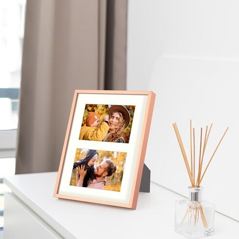 Frametory، إطار صورة مقاس 7 × 14 - لثلاث صور مقاس 4 × 6، قالب معدني من الألومنيوم - حصيرة عاجية بثلاث فتحات - شاشة عرض على الحائط - رائعة لصور الزفاف والتخرج والخطوبة (ذهبي) in Kuwait