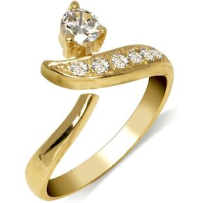 JewelryWeb - Solid 10K Gold Modern Bypass Cubic Zirconia CZ Toe Ring - 8mmx15mm - Adjustable toe rings for women - Foot Jewelry - Hypoallergenic and Non Tarnish - Beach Jewelry