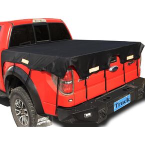 2022 Upgraded Truck Bed Cover Short Bed (5.7′ Box) for Ford F150/F150 Raptor Truck Bed Tarp Cover with Bungee Belts, Black Heavy Duty 600D Waterproof Oxford Cargo Tarp Cover