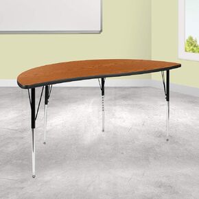 Flash Furniture 60" Half Circle Wave Collaborative Grey Thermal Laminate Activity Table - Standard Height Adjustable Legs