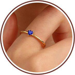 Birthstone Rings for Women, Birthday Gifts for Teen Girls Dainty 14K Gold Plated Rings Stocking Stuffers for Teens 1-12 Months Birthstone Rings Size 5-10# Anniversary Christmas Gift Birthstone Jewelry