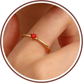Birthstone Rings for Women, Birthday Gifts for Teen Girls Dainty 14K Gold Plated Rings Stocking Stuffers for Teens 1-12 Months Birthstone Rings Size 5-10# Anniversary Christmas Gift Birthstone Jewelry