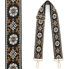 Purse Strap 1.97" Wide Replacement Crossbody Strap Handbag Guitar Strap Purse Shoulder Strap Adjustable Retro Jacquard (Vintage Whtie Flower)