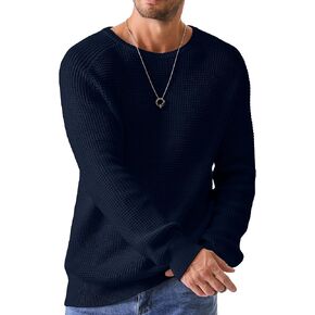 JMIERR Men's Crewneck Pullover Sweater Waffle Textured Knitted Sweaters Casual Loose Fit Sweaters with Ribbing Edge