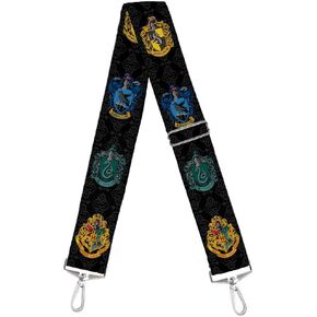 Purse Strap Hogwarts 4 House Crests Filigree Black Gray 2 Inches Wide