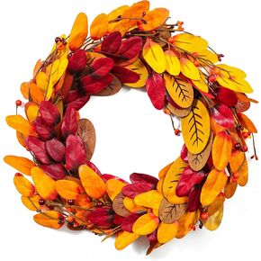 22 Inch Fall Wreath, Artificial Fall Wreaths for Front Door with Fall Artificial maple leaf & Pine Cones & Berries, Autumn Wreath Decor Front Door Indoor or Outdoor Wall Home Party Decoration