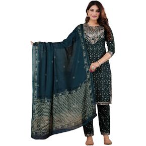 Women's Ethnic Wear Rayon Straight Embridered Kurti Pant Set with Dupatta