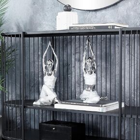 Deco 79 Glam Polystone Yoga Sculpture, Set of 2 12"W, 16"H, Silver