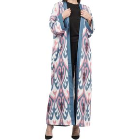 Uzbek Handmade Linen Adras Robe for Women, Long Length