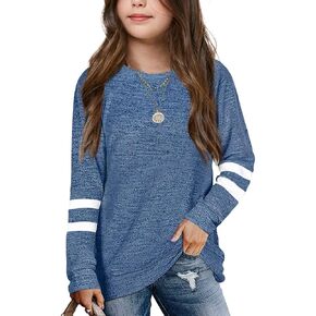 Apbondy Girls Shirts Casual Long Sleeve Crewneck Loose Striped Sweatshirts Pullover Tops