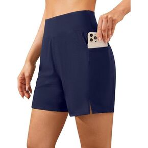 Women's 5" High Waisted Swim Board Shorts Quick Dry Beach Swimming Swimsuit Bottom with Pockets