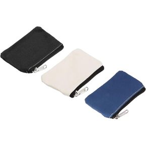 PATIKIL 3" x 5" Coin Purse Pouch, 3 Pack Change Purses Small Organizer Bags with Zipper Canvas for Home, Dark Blue Black White