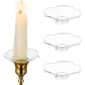 Hewory Glass Bobeches for Candlestick Holders, 3 PCS Candle Drip Protectors Candle Rings for Tapers, Candle Drip Catcher for Candle Stick Candle Holder for Wedding Party Church Home (Round, Clear)