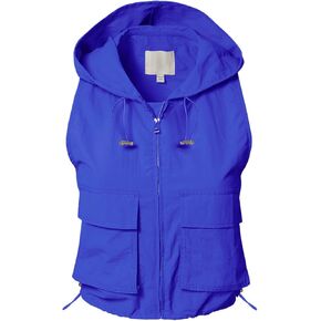 MixMatchy Women's Lightweight Zip Vest Jacket Outdoor Hooded Windbreaker Vest With Utility Pockets