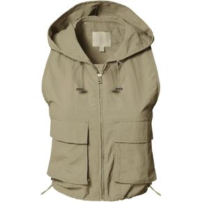 MixMatchy Women's Lightweight Zip Vest Jacket Outdoor Hooded Windbreaker Vest With Utility Pockets