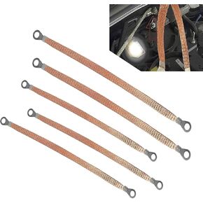 Pack-5 Car Engine Grounding Strap Kit, 3 Pcs 9.84" 2 Pcs 12.9" Multifunctional Distribution Box Cable Connecting Wire, Flexible Tensile Copper Braided Cable, Unviersal for Cars (Gold)
