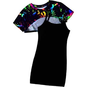 SOLY HUX Girl's 2 Piece Outfits Short Sleeve Crop Top and Cartoon Print Cami Dress Set
