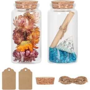 Small Glass Jars with Cork Lids 120 ml, Mini Glass Jars with Lids Set of 2, Glass Pill Bottles with Lids, Sand Jars, Spell Jars, Seashell Jar, Small Glass Bottles for Crafts, Decoration, Party Favors