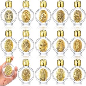 Domensi 14 Pcs Small Glass Holy Water Bottle 0.5 Floz Embossed Catholic Holy Water Bottles Empty Travel Holy Water Bottles Girls Little Bottle for Church Events Baptisms Home Wedding(Silver)