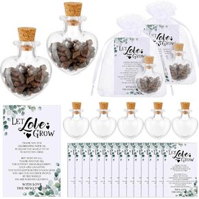 Jinei 100 Sets Wedding Favor for Guests 100 Small Glass Bottles with Cork Stopper 100 Wedding Let Love Grow Cards and 100 Organza Bags, No Seeds(Heart Shape)