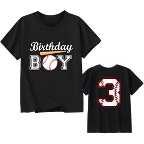 Boys' Birthday Baseball Theme Tee | Toddler Kids' 2-6 Number Print T-Shirt, Short Sleeve Cotton Top