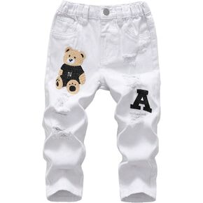 Floerns Boy's Cartoon Print Ripped Frayed Straight Leg Denim Pants
