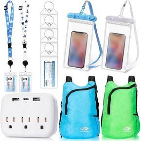 11 Pcs Cruise Accessories Kit 4 Carnival Cruise Luggage Tag 2 Lanyard 1 Power Strip 2 Phone Pouch 2 Folding Schoolbag