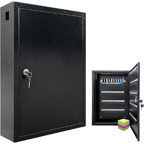 Key Lock Box Cabinet with 64 Hooks, Wall Mount Key Storage Box, Key Organizer Locker Box, Heavy Duty Galvanized Steel Key Lock Box with 64 Key Tags and Labels (64 Hooks)