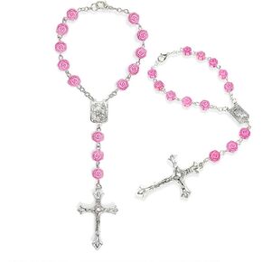 2 Pcs Car Rosary for Rearview Mirror, Auto Rosary Religious Car Mirror Hanging Accessories, Catholic Rearview Mirror Auto Rosary and Cross Hanging Accessories for Mirror Interior Decors for Women