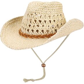 Kids Western Cowboy Hat Straw Fedora Beach Sun Hat Wide Brim Trilby Hat for Boys Girls 3-8Years