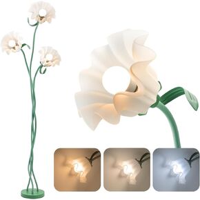 Vintage Flower Floor Lamp,‎ LED Tall Standing Lamp for Living Room 3 Color Modes Flexible Gooseneck Corner Reading Light with LED Bulb for Home Bedroom Office Decor