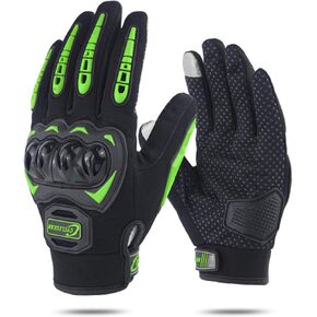 Motorcycle Gloves for Men Women Motorbike Anti-Slip Breathable Touchscreen Gloves with Knuckle Protection for Riding, Road Racing, Cycling, Black and Green M