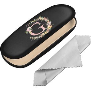 Eyeglasses Case Hard Shell Initial Letter Protective Case for Glasses Eyeglass Box with Cleaning Cloth Women Men Cute