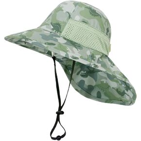 Kids Sun Hat for Girls Mesh UV Protection Hat Toddler Beach Play Hat Wide Brim Neck Flap for Boys Ages 3~14 Years