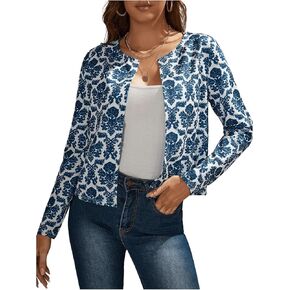 WDIRARA Women's Graphic Print Open Front Jacket Long Sleeve Boho Casual Jacket Outwear