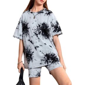 Milumia Girl's Summer Outfits 2 Piece Tie Dye Short Sleeve Loose Tee and Biker Shorts Sets