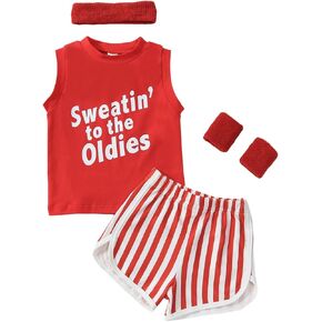 Kuriozud Baby Halloween Outfits Sleeveless Tank Tops with Shorts Headband Wristbands Set Toddler Workout Costume