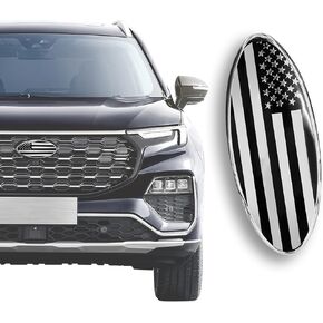 Front Grille American Flag Emblem for Ford, Replacement for Ford Emblem, 9 Inch Aluminum Front Grill Rear Tailgate Oval Emblem, Car Exterior Accessories fit for Ford F150 F250 F350 (Black)