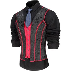 Mens Corset Vest Lace Up Shaping Tops Bones Vintage Dress Waistcoat Print Formal Slimm Fit Wedding Stage