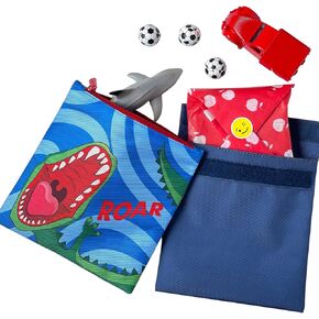 Yumbox Wide Opening Sandwich Bag/Snack Bag, Insulated Interior, Reusable Fabric, Easy Touch and Pull Closure, Washable, Food Safe, BPA Free, 8 x 7.5in - (Pack of 2) (Lunar and Navy Blue)