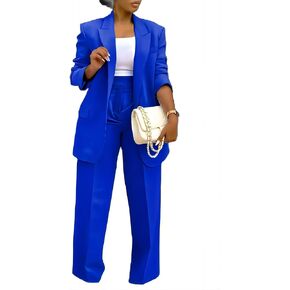 LROSEY 2 Piece Outfits for Women Dressy Double Breasted Blazer Jackets High Waisted Wide Leg Pants Suits Set Casual Business