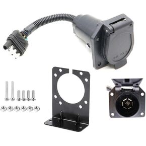 ANTO 7 to 4 Way 9" Taillight Electrical Adapter for Coleman Starcraft Aliner RV Electrical Trailer Socket Adapter with Mounting Bracket Holder