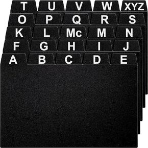 4x6 Index Card Holder Dividers - 25 Plastic Black Index Card Dividers with Alphabet Tabs - Index Card Organizer, Index Cards, Index Card File Box, Trading Card Dividers, 5 Tab Dividers