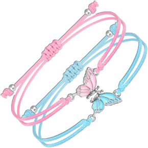 BFF Bracelets for 2 Friendship Bracelets Matching Butterfly Rope Red Blue String Sister Cute Personalized Cord Simple Adjustable Graduation Jewelry Gifts