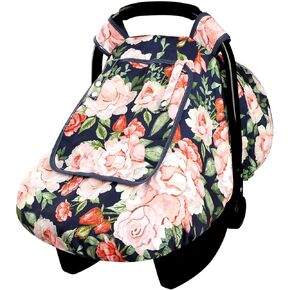 Car Seat Covers for Babies, Winter Carseat Cover Girls, Minky Infant Car Seat Canopy, Cozy & Warm Cover, Pink Floral