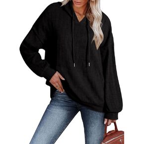 Dokotoo Hoodies for Women Casual Long Sleeve Textured Knit Loose Drawstring Hooded Sweatshirt with Pocket